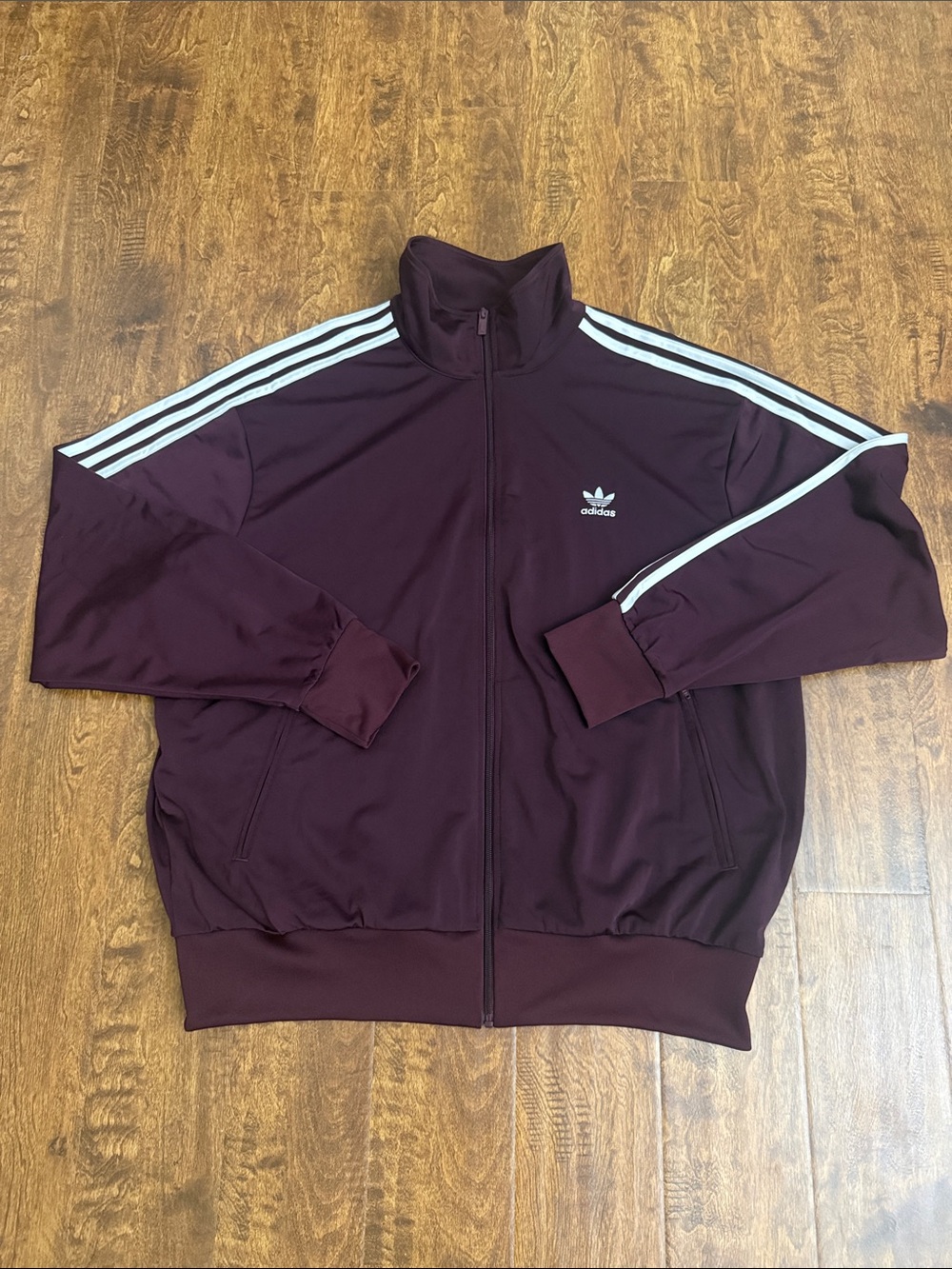 adidas Men’s Maroon Track Jacket with White 3-Stripes Size XL